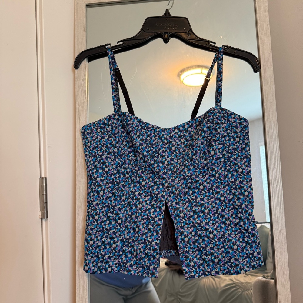 Black Poppy Blue Floral Split-Front Tank Top